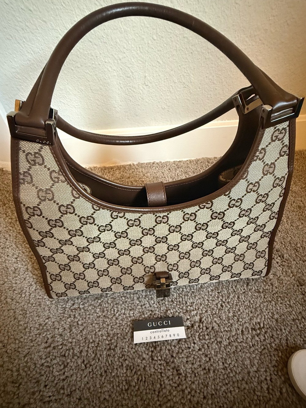 Gucci Jackie GG Canvas Bardot Shoulder Bag Brown Leather Made in Italy Authentic - Picture 5 of 13